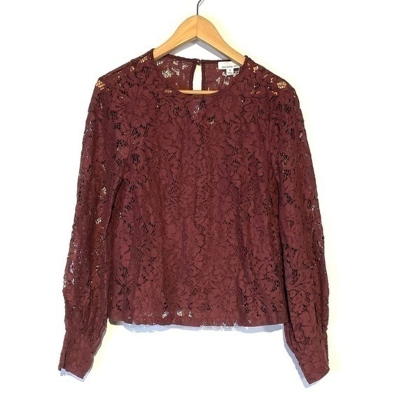 Allison Joy Lace Top Wine Burgundy AVIVA  Long Sleeve Sienna s shirt blouse NWOT - Picture 5 of 14
